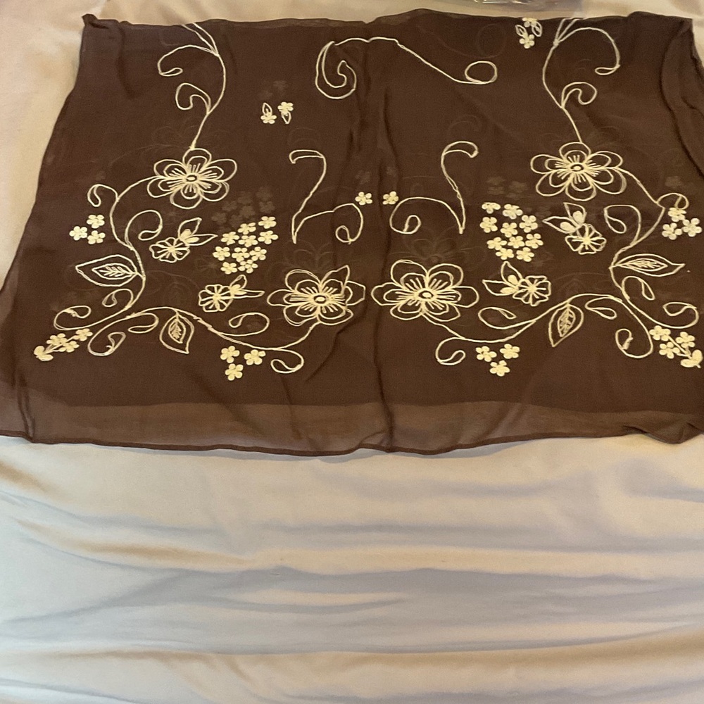 GAP Brown Scarf with Cream Floral Design